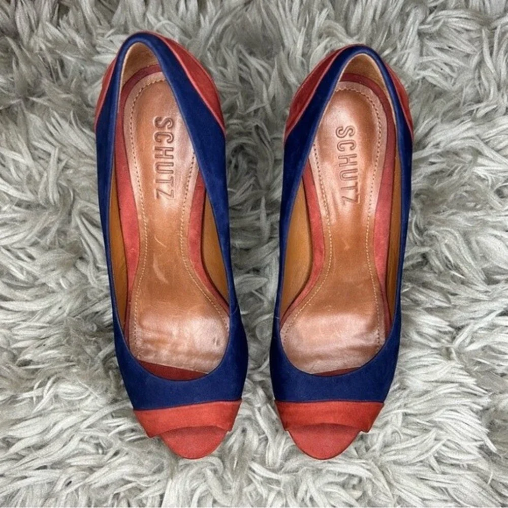 SCHUTZ blue orange y2k suede platform stiletto high heels women's shoe size 7 B